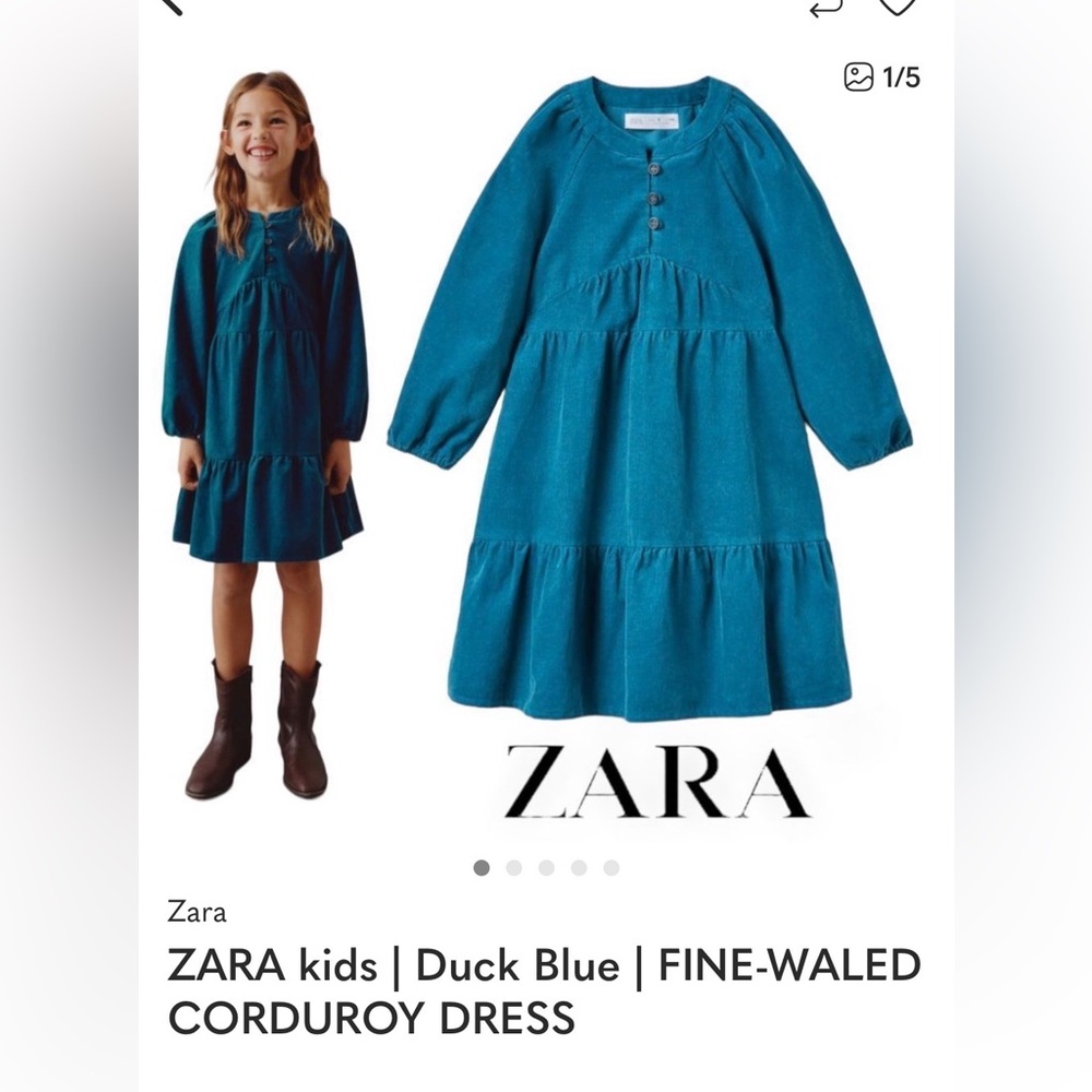 ZARA Kids Teal Blue Corduroy Dress